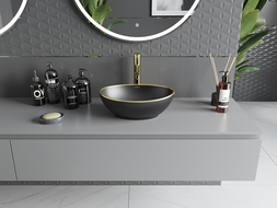 Mexen Elza countertop washbasin 40 x 33 cm, Black matt/gold rim - 21014025