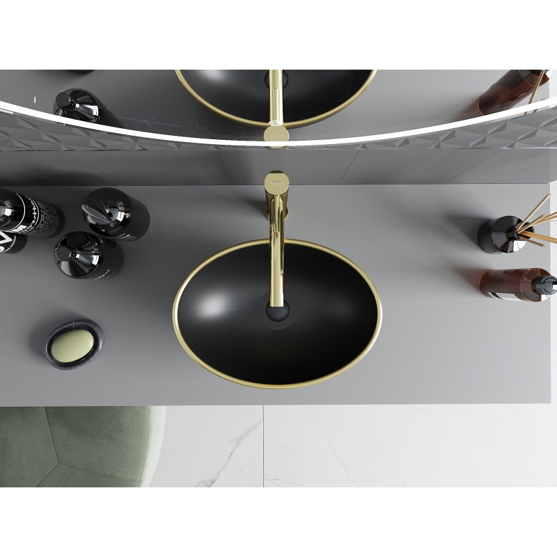 Mexen Elza countertop sink 40 x 33 cm, black matte/gold rim - 21014025