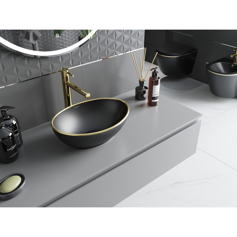 Mexen Elza countertop sink 40 x 33 cm, black matte/gold rim - 21014025