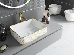 Mexen Catia countertop washbasin 48 x 37 cm, white/gold checked pattern - 21314809