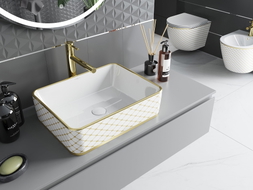Mexen Catia countertop washbasin 48 x 37 cm, white/gold plaid pattern - 21314809