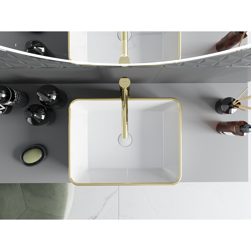 Mexen Catia countertop washbasin 48 x 37 cm, white/gold checkered pattern - 21314809