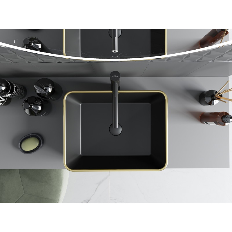 Mexen Catia countertop washbasin 48 x 37 cm, black matte/golden checkered pattern - 21314879