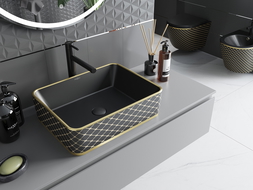 Mexen Catia countertop washbasin 48 x 37 cm, black matt/gold checked pattern - 21314879