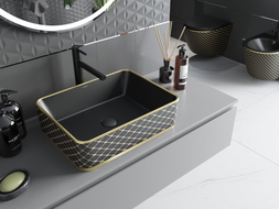 Mexen Catia countertop washbasin 48 x 37 cm, matte black/golden grid pattern - 21314879