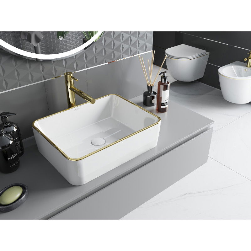 Mexen Catia countertop washbasin 48 x 37 cm, white/gold edge - 21314805