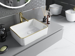 Mexen Catia countertop washbasin 48 x 37 cm, white/gold edge trim - 21314805