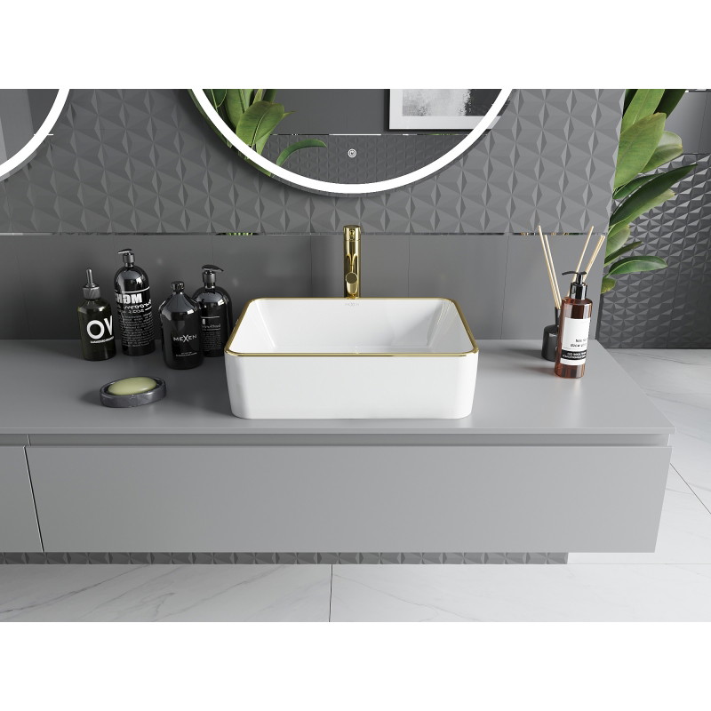 Mexen Catia countertop washbasin 48 x 37 cm, white/gold rim - 21314805