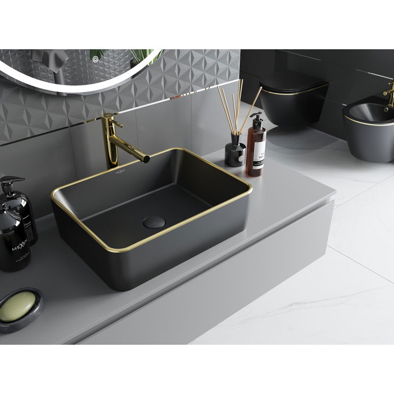 Mexen Catia countertop basin 48 x 37 cm, black matte/gold rim - 21314875