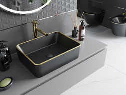 Mexen Catia countertop sink 48 x 37 cm, black matte/gold rim - 21314875