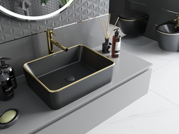 Mexen Catia countertop washbasin 48 x 37 cm, black matt/gold edge trim - 21314875
