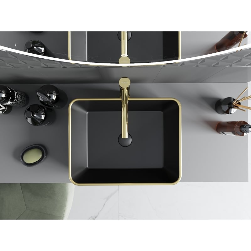 Mexen Catia countertop sink 48 x 37 cm, black matte/gold rim - 21314875