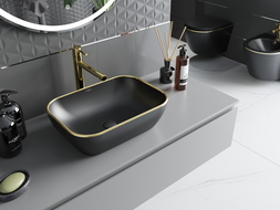 Mexen Rita countertop washbasin 45 x 32 cm, black matt/gold edge trim - 21084575