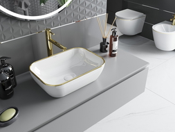 Mexen Rita countertop washbasin 45 x 32 cm, white/gold rim - 21084505