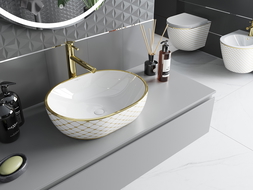 Mexen Viki countertop washbasin 48 x 35 cm, white/gold checked pattern - 21054809