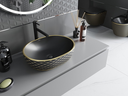 Mexen Viki countertop washbasin 48 x 35 cm, black matt/gold checked pattern - 21054879