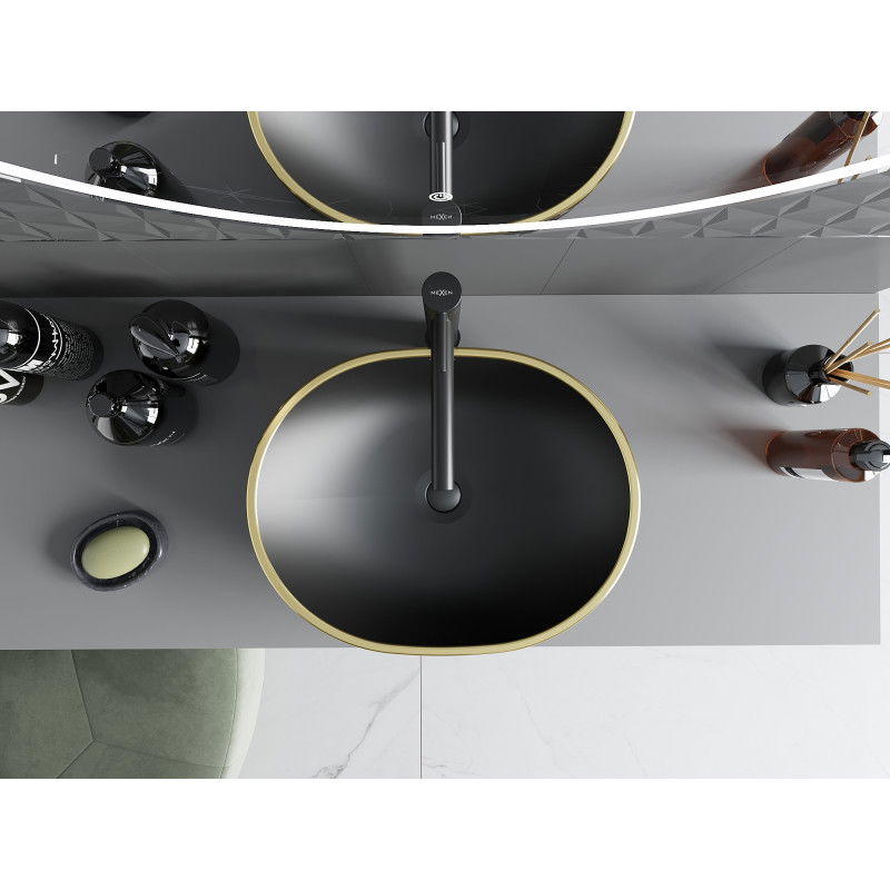Mexen Viki countertop washbasin 48 x 35 cm, black matte/golden grid pattern - 21054879