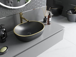 Mexen Viki countertop washbasin 48 x 35 cm, black matt/gold edge trim - 21054875