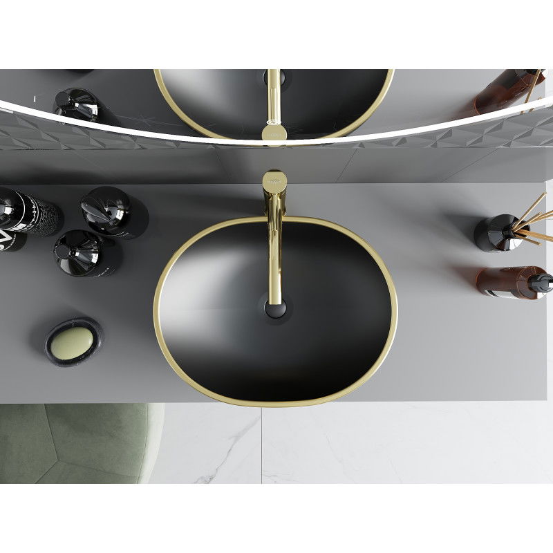 Mexen Viki countertop washbasin 48 x 35 cm, black matte/gold rim - 21054875