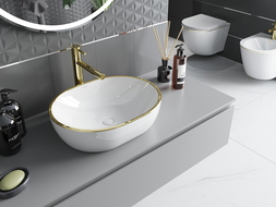 Mexen Viki countertop washbasin 48 x 35 cm, white/gold edge trim - 21054805