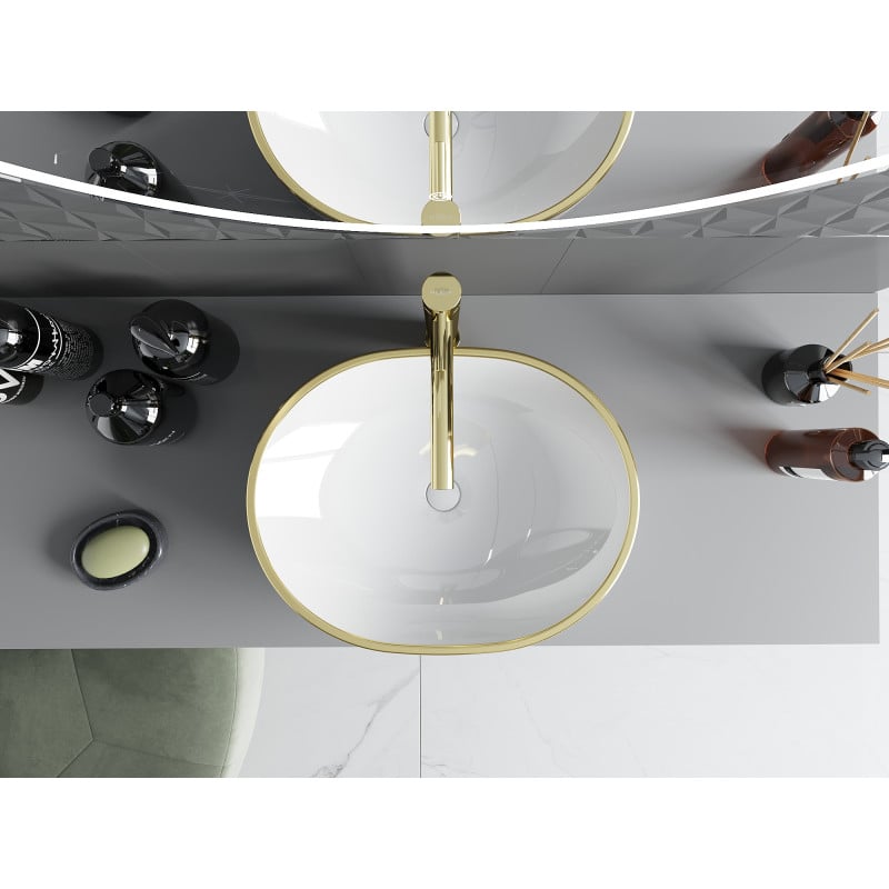 Mexen Viki countertop washbasin 48 x 35 cm, white/gold rim - 21054805