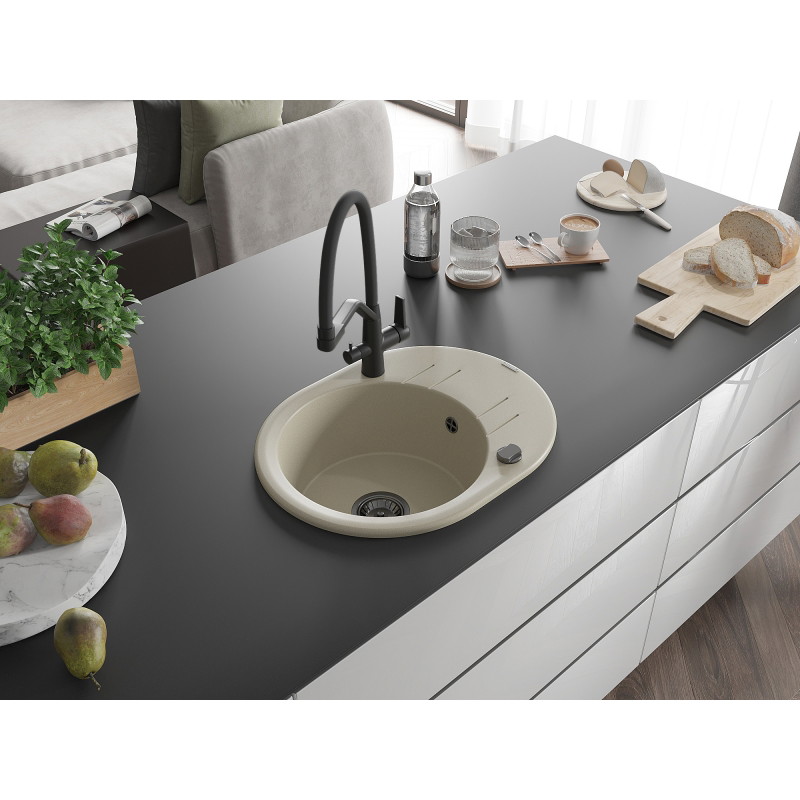 Mexen Kevin 1-bowl granite sink with kitchen faucet Duo, beige - 6517-69-671701-70-B