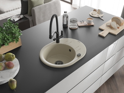 Mexen Kevin 1-bowl granite sink with kitchen faucet Duo, beige - 6517-69-671701-70-B