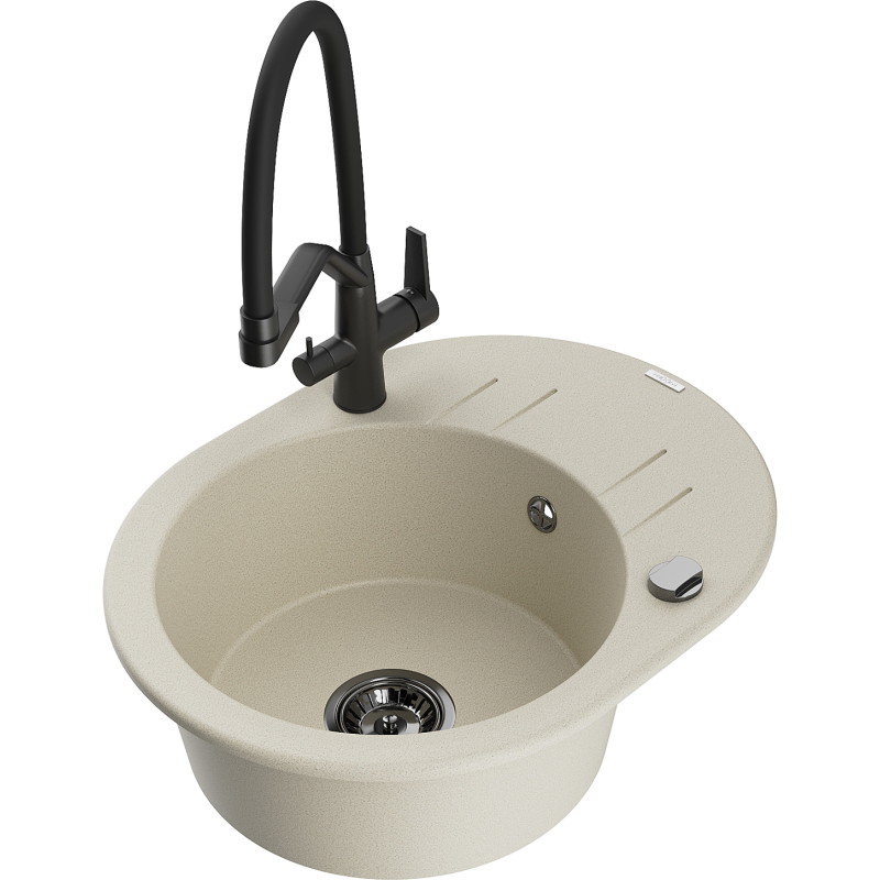 Mexen Kevin 1-bowl granite sink with kitchen faucet Duo, beige - 6517-69-671701-70-B