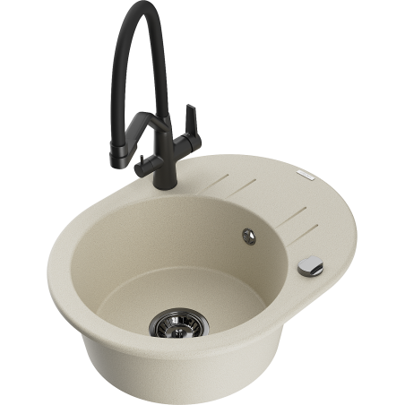 Mexen Kevin 1-bowl granite sink with kitchen faucet Duo, beige - 6517-69-671701-70-B