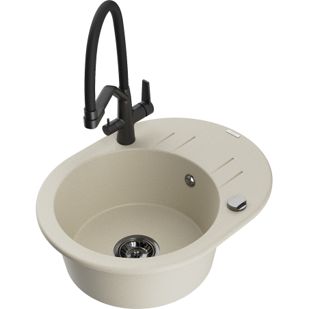 Mexen Kevin 1-compartment granite sink with Duo kitchen faucet, beige - 6517-69-671701-70-B