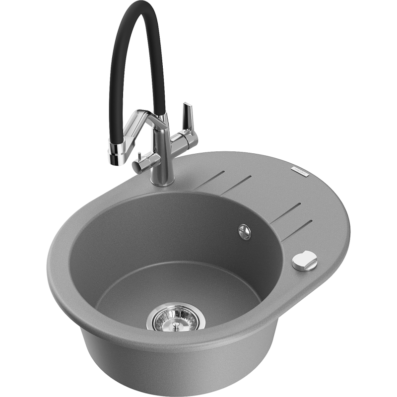 Mexen Kevin 1-compartment granite sink with a kitchen mixer tap Duo, grey - 6517-71-671701-07