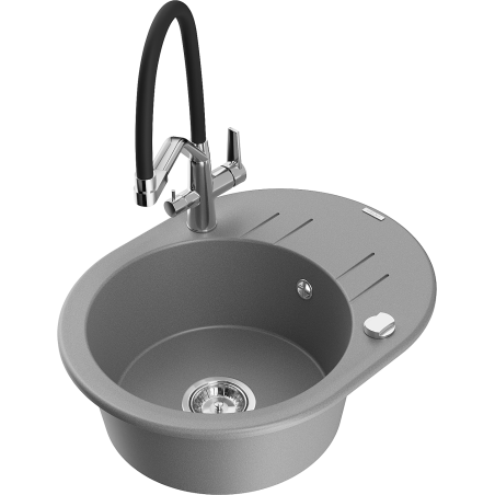 Mexen Kevin 1-bowl granite kitchen sink with Duo tap, grey - 6517-71-671701-07