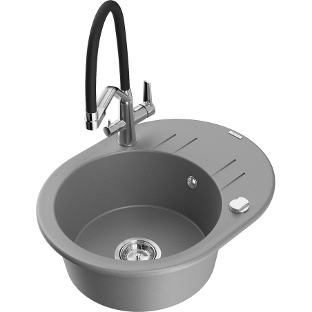 Mexen Kevin 1-compartment granite sink with a kitchen mixer tap Duo, grey - 6517-71-671701-07