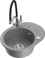 Mexen Kevin Granite Kitchen Sink 1-Bowl with Duo Faucet, Gray - 6517-71-671701-07