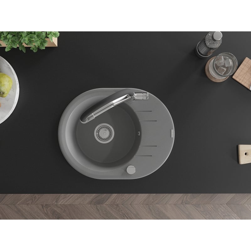 Mexen Kevin Granite Kitchen Sink 1-Bowl with Duo Faucet, Gray - 6517-71-671701-07