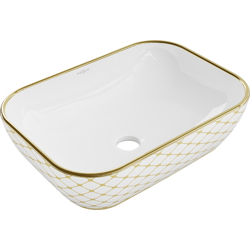 Mexen Rita countertop washbasin 45 x 32 cm, white/gold plaid pattern - 21084509