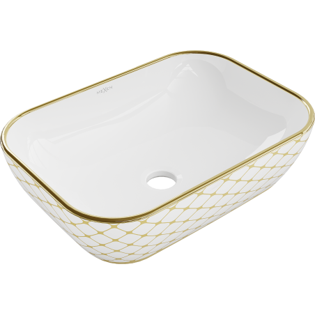 Mexen Rita countertop washbasin 45 x 32 cm, white/gold checked pattern - 21084509