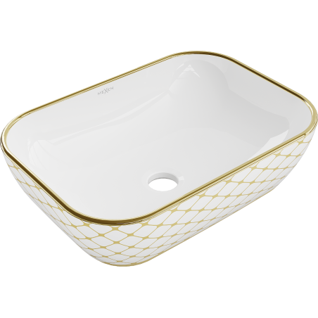 Mexen Rita countertop washbasin 45 x 32 cm, white/gold plaid pattern - 21084509