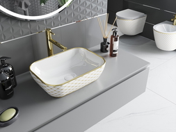 Mexen Rita countertop washbasin 45 x 32 cm, white/gold checked pattern - 21084509