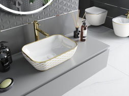 Mexen Rita countertop washbasin 45 x 32 cm, white/gold plaid pattern - 21084509