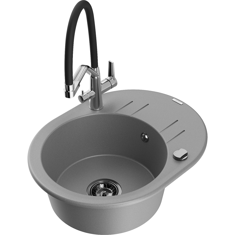 Mexen Kevin 1-Bowl Granite Kitchen Sink with Duo Faucet, Grey - 6517-71-671701-07-B