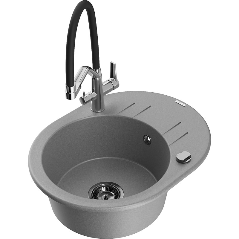Mexen Kevin 1-bowl granite sink with Duo kitchen faucet, gray - 6517-71-671701-07-B