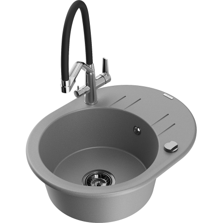 Mexen Kevin 1-Bowl Granite Kitchen Sink with Duo Faucet, Grey - 6517-71-671701-07-B