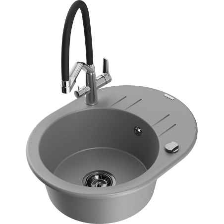 Mexen Kevin 1-bowl granite sink with Duo kitchen faucet, gray - 6517-71-671701-07-B