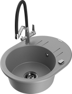 Mexen Kevin 1-Bowl Granite Kitchen Sink with Duo Faucet, Grey - 6517-71-671701-07-B
