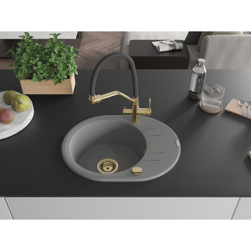 Mexen Kevin single-bowl granite kitchen sink with Duo kitchen tap, grey - 6517-71-671701-57-G