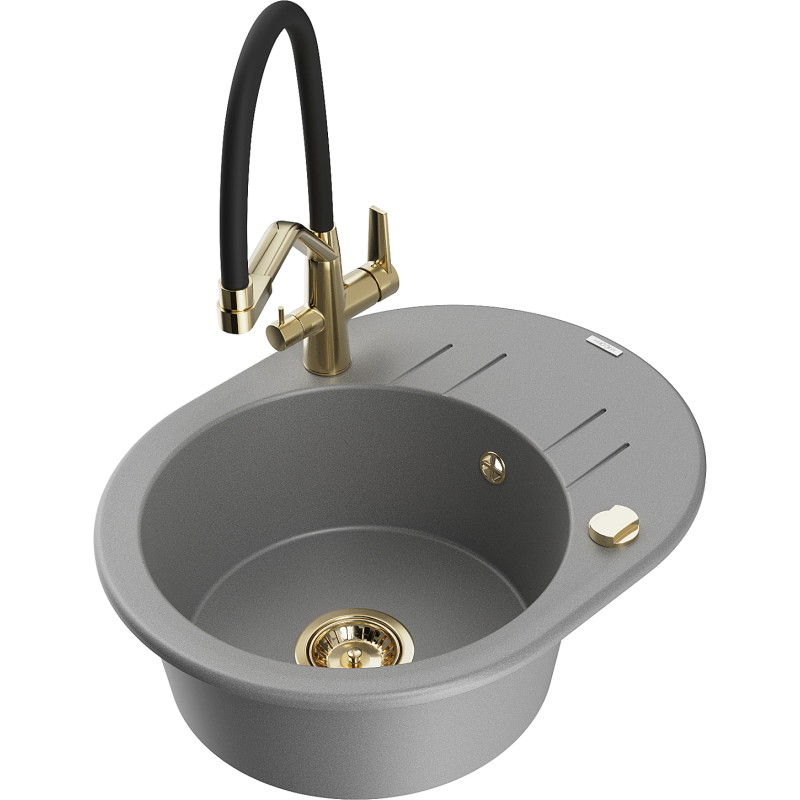 Mexen Kevin 1-bowl granite kitchen sink with Duo faucet, gray - 6517-71-671701-57-G