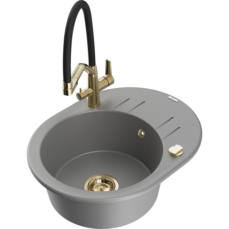 Mexen Kevin granit sink 1-bowl with Duo kitchen faucet, gray - 6517-71-671701-57-G