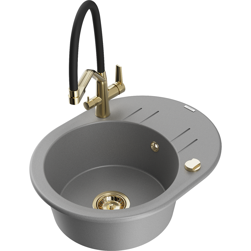 Mexen Kevin single-bowl granite kitchen sink with Duo kitchen tap, grey - 6517-71-671701-57-G