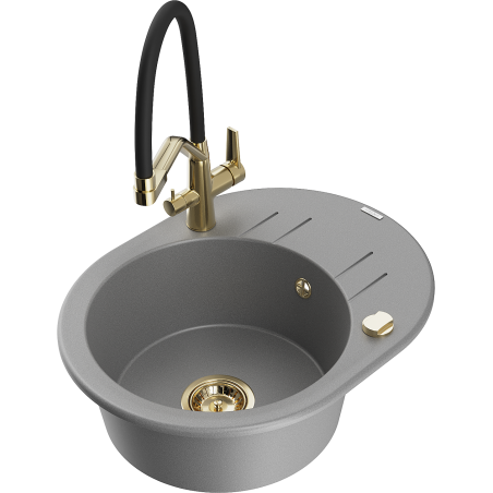 Mexen Kevin 1-bowl granite kitchen sink with Duo faucet, gray - 6517-71-671701-57-G